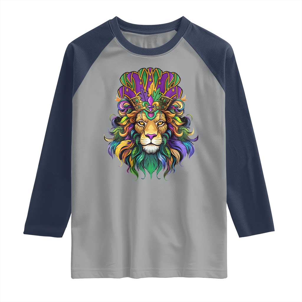 Mardi Gras Raglan Shirt Pride Lion With Jester Hat Fat Tuesday Festival TS09 Sport Gray Navy Print Your Wear