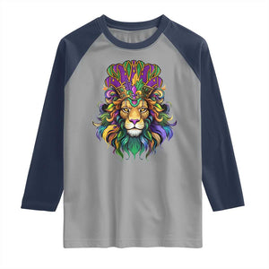 Mardi Gras Raglan Shirt Pride Lion With Jester Hat Fat Tuesday Festival TS09 Sport Gray Navy Print Your Wear
