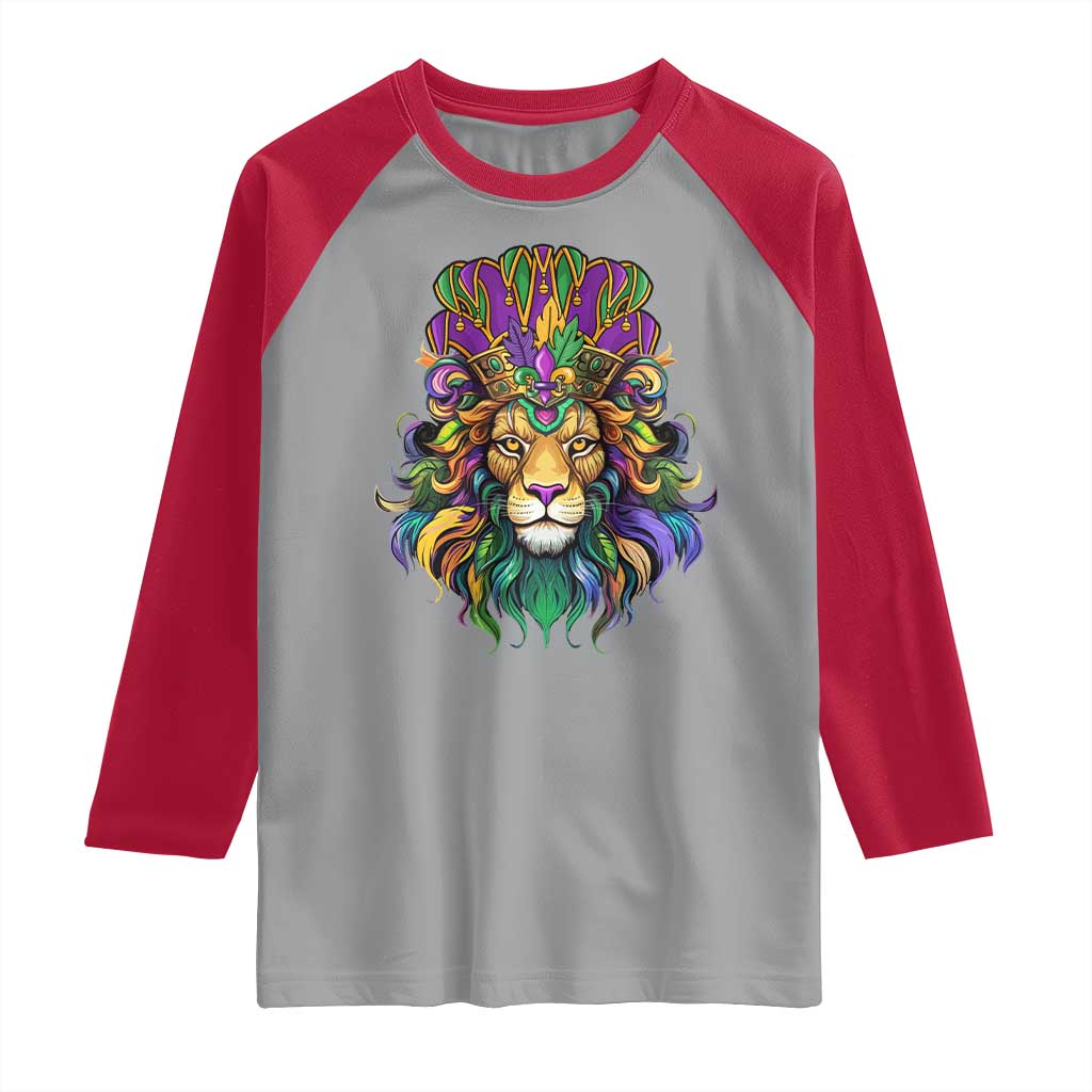 Mardi Gras Raglan Shirt Pride Lion With Jester Hat Fat Tuesday Festival TS09 Sport Gray Red Print Your Wear
