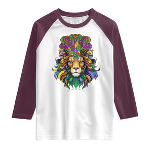 Mardi Gras Raglan Shirt Pride Lion With Jester Hat Fat Tuesday Festival TS09 White Maroon Print Your Wear