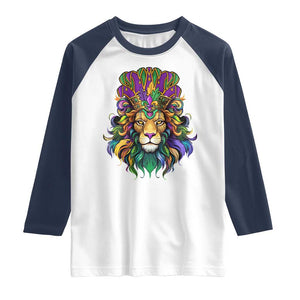 Mardi Gras Raglan Shirt Pride Lion With Jester Hat Fat Tuesday Festival TS09 White Navy Print Your Wear