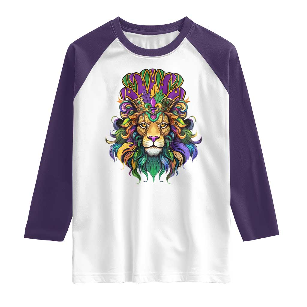 Mardi Gras Raglan Shirt Pride Lion With Jester Hat Fat Tuesday Festival TS09 White Purple Print Your Wear
