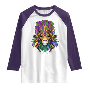 Mardi Gras Raglan Shirt Pride Lion With Jester Hat Fat Tuesday Festival TS09 White Purple Print Your Wear