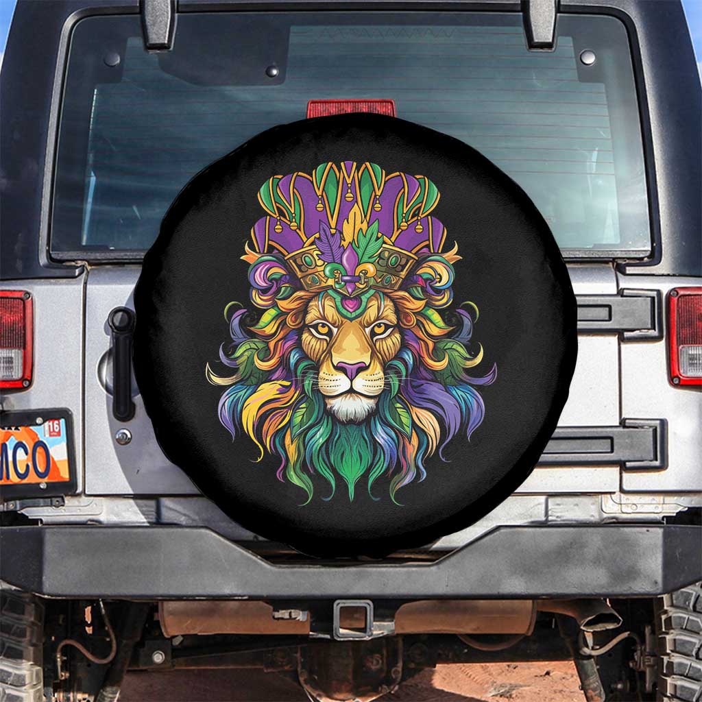 Mardi Gras Spare Tire Cover Pride Lion With Jester Hat Fat Tuesday Festival TS09 No hole Black Print Your Wear
