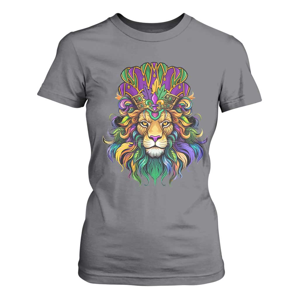 Mardi Gras T Shirt For Women Pride Lion With Jester Hat Fat Tuesday Festival TS09 Charcoal Print Your Wear