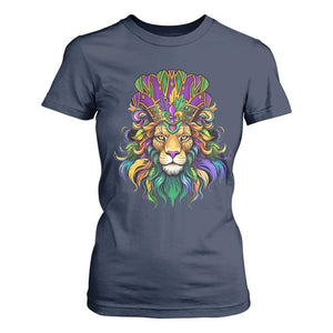 Mardi Gras T Shirt For Women Pride Lion With Jester Hat Fat Tuesday Festival TS09 Navy Print Your Wear