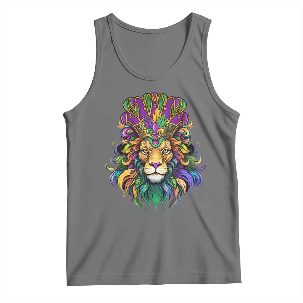 Mardi Gras Tank Top Pride Lion With Jester Hat Fat Tuesday Festival TS09 Black Heather Print Your Wear