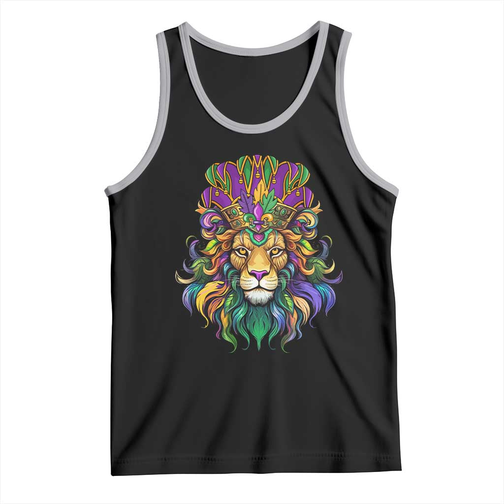 Mardi Gras Tank Top Pride Lion With Jester Hat Fat Tuesday Festival TS09 Black Athletic Heather Print Your Wear