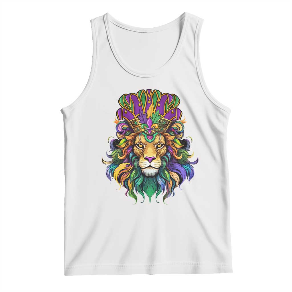 Mardi Gras Tank Top Pride Lion With Jester Hat Fat Tuesday Festival TS09 White Print Your Wear