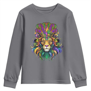 Mardi Gras Youth Sweatshirt Pride Lion With Jester Hat Fat Tuesday Festival TS09 Charcoal Print Your Wear