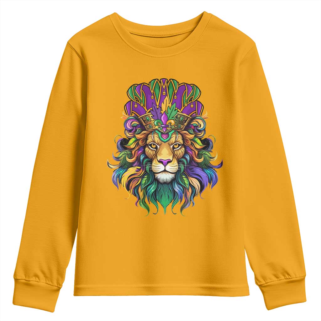 Mardi Gras Youth Sweatshirt Pride Lion With Jester Hat Fat Tuesday Festival TS09 Gold Print Your Wear