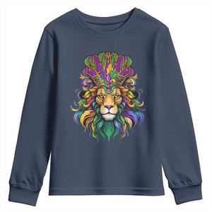 Mardi Gras Youth Sweatshirt Pride Lion With Jester Hat Fat Tuesday Festival TS09 Navy Print Your Wear