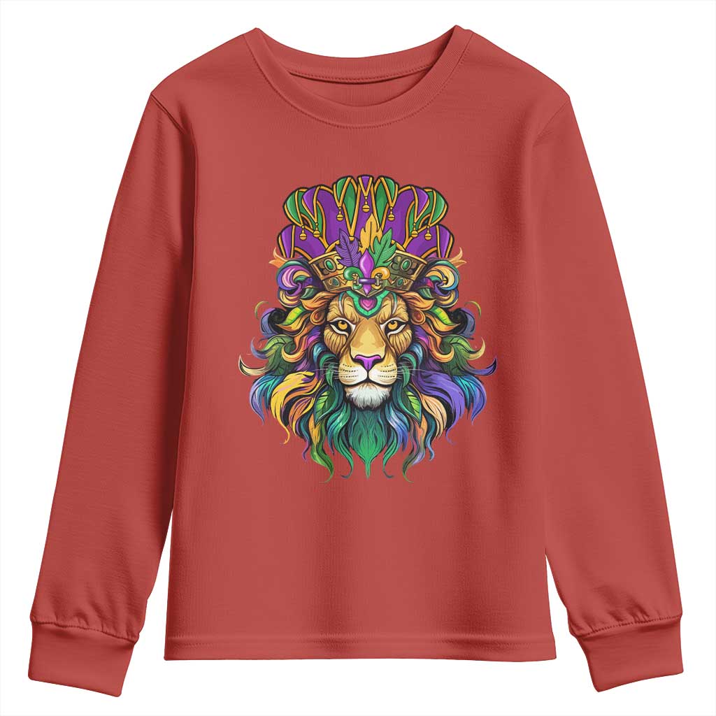 Mardi Gras Youth Sweatshirt Pride Lion With Jester Hat Fat Tuesday Festival TS09 Red Print Your Wear