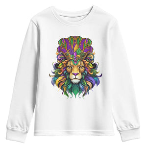 Mardi Gras Youth Sweatshirt Pride Lion With Jester Hat Fat Tuesday Festival TS09 White Print Your Wear