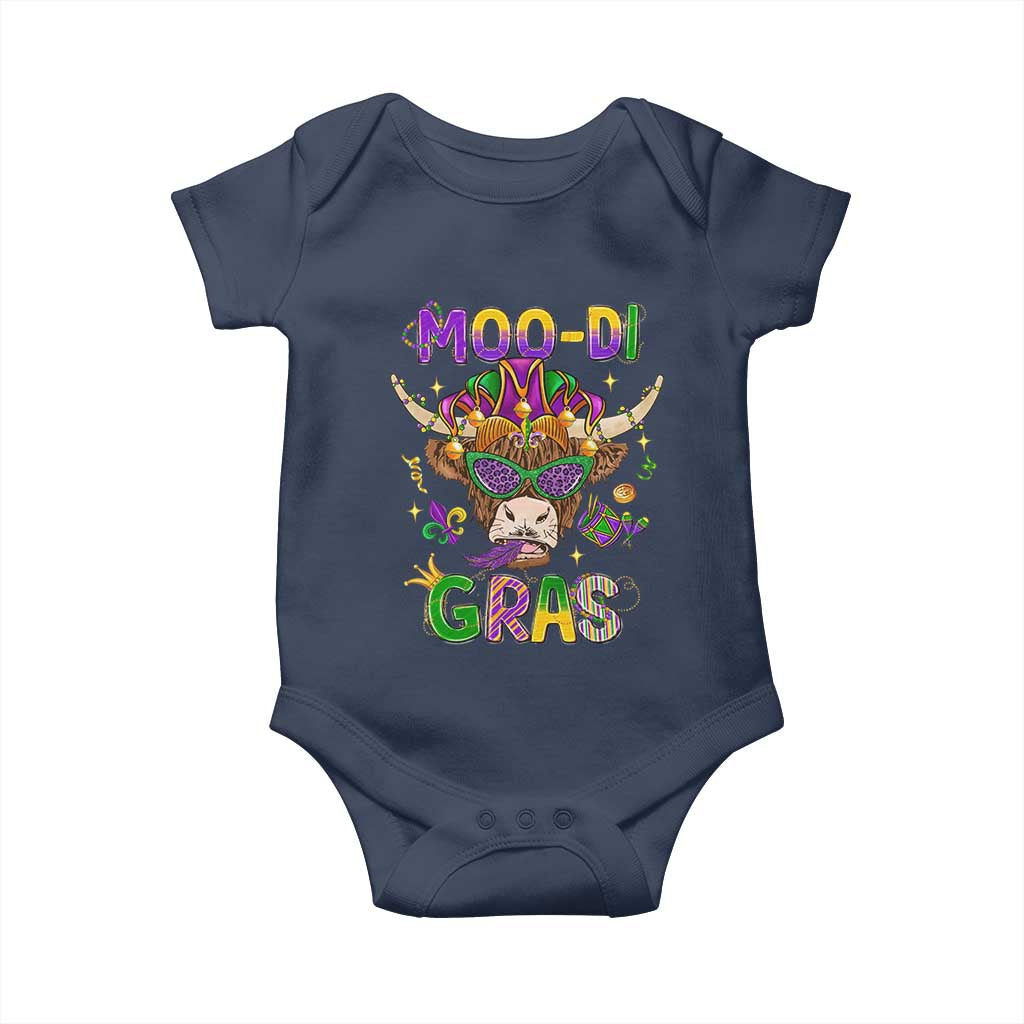 Mardi Gras Baby Onesie Moo-di Bead Heifer Cow Fat Tuesday Festival TS09 Navy Print Your Wear