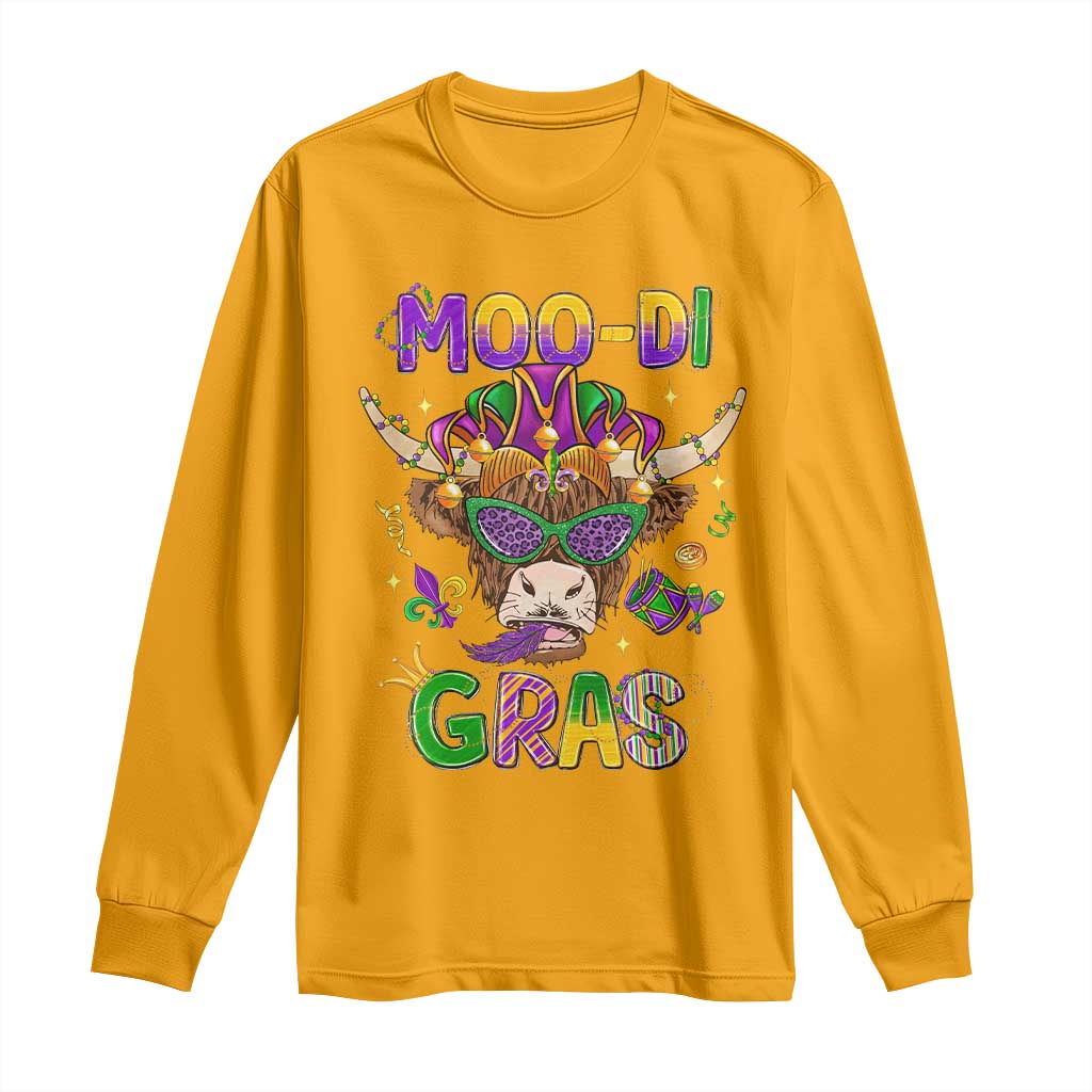 Mardi Gras Long Sleeve Shirt Moo-di Bead Heifer Cow Fat Tuesday Festival TS09 Gold Print Your Wear