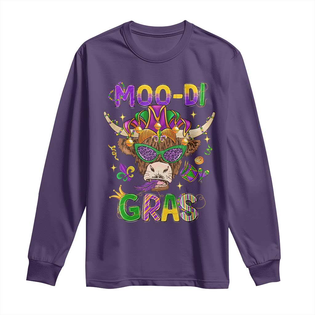 Mardi Gras Long Sleeve Shirt Moo-di Bead Heifer Cow Fat Tuesday Festival TS09 Purple Print Your Wear