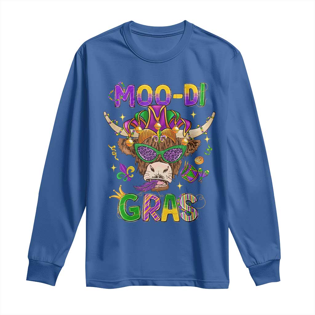 Mardi Gras Long Sleeve Shirt Moo-di Bead Heifer Cow Fat Tuesday Festival TS09 Royal Blue Print Your Wear
