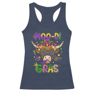 Mardi Gras Racerback Tank Top Moo-di Bead Heifer Cow Fat Tuesday Festival TS09 Navy Print Your Wear