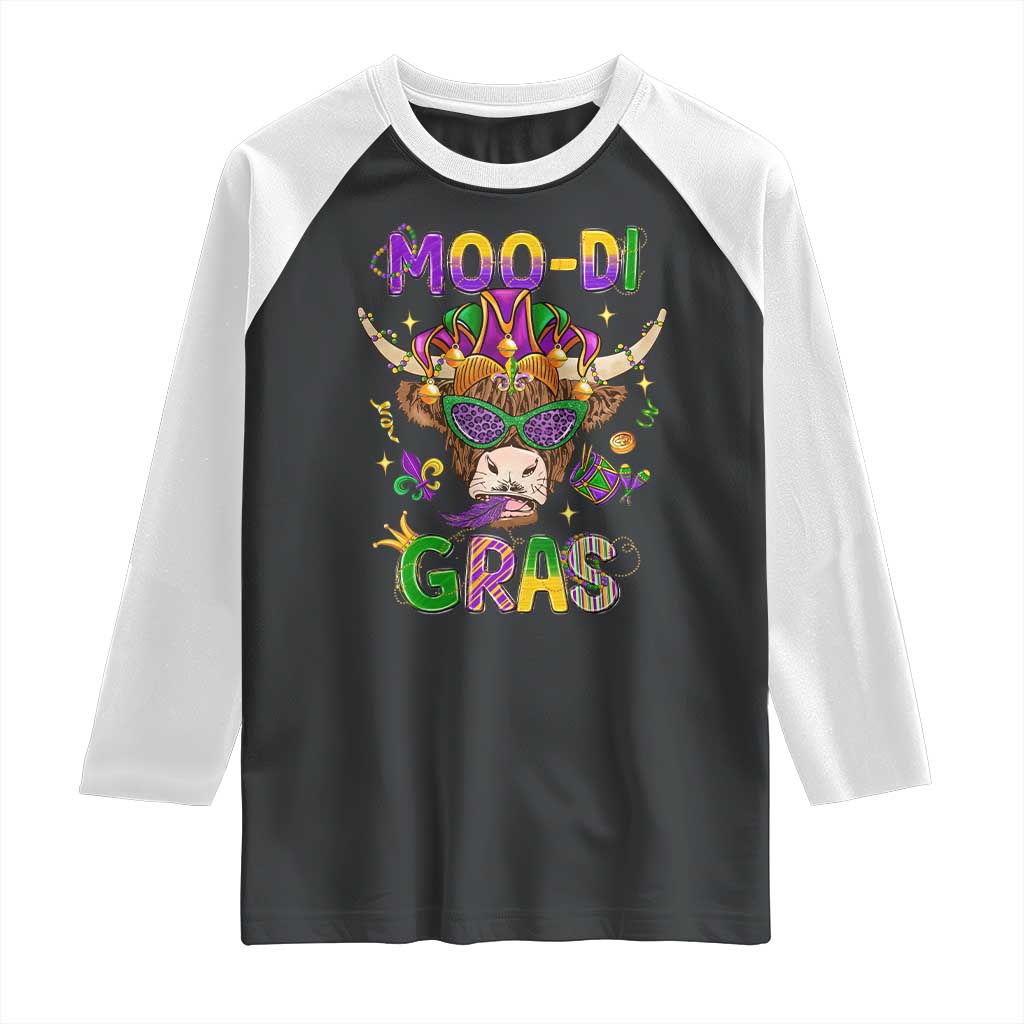 Mardi Gras Raglan Shirt Moo-di Bead Heifer Cow Fat Tuesday Festival TS09 Black White Print Your Wear