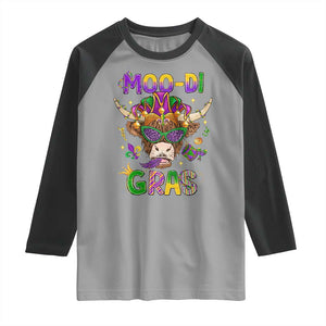 Mardi Gras Raglan Shirt Moo-di Bead Heifer Cow Fat Tuesday Festival TS09 Sport Gray Black Print Your Wear