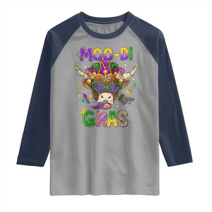 Mardi Gras Raglan Shirt Moo-di Bead Heifer Cow Fat Tuesday Festival TS09 Sport Gray Navy Print Your Wear