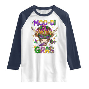 Mardi Gras Raglan Shirt Moo-di Bead Heifer Cow Fat Tuesday Festival TS09 White Navy Print Your Wear
