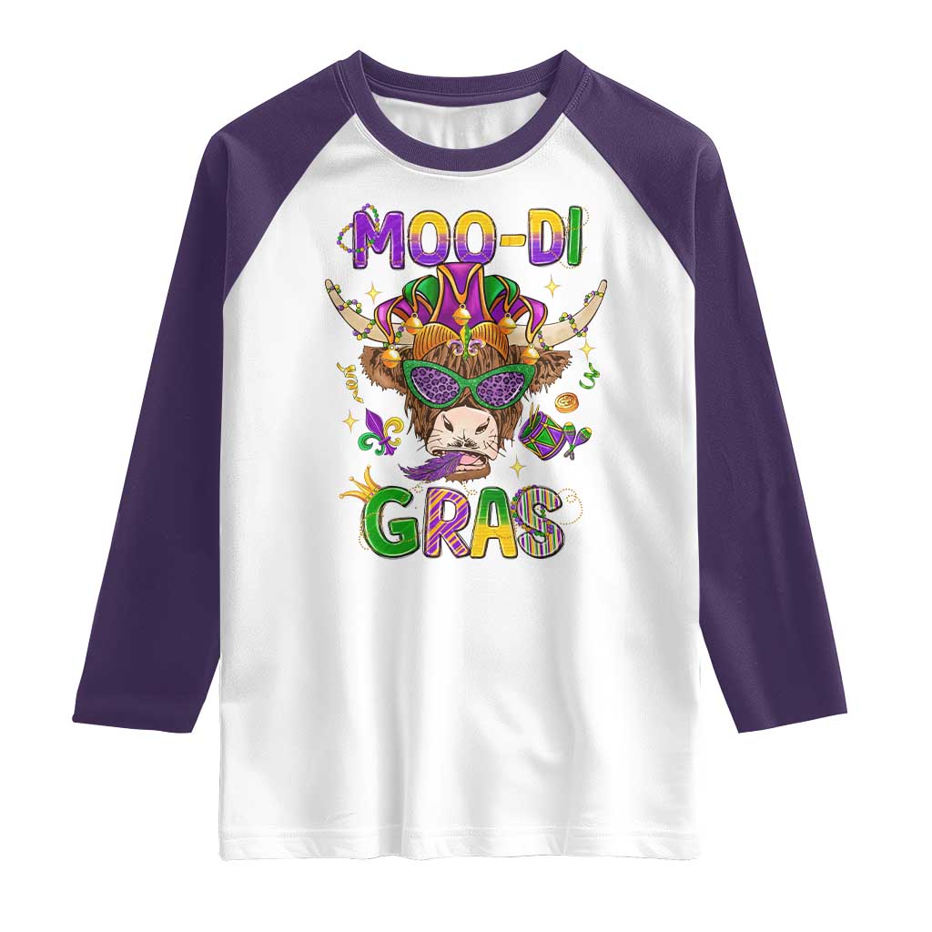 Mardi Gras Raglan Shirt Moo-di Bead Heifer Cow Fat Tuesday Festival TS09 White Purple Print Your Wear