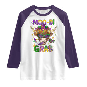 Mardi Gras Raglan Shirt Moo-di Bead Heifer Cow Fat Tuesday Festival TS09 White Purple Print Your Wear