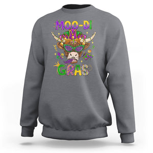 Mardi Gras Sweatshirt Moo-di Bead Heifer Cow Fat Tuesday Festival TS09 Charcoal Printyourwear