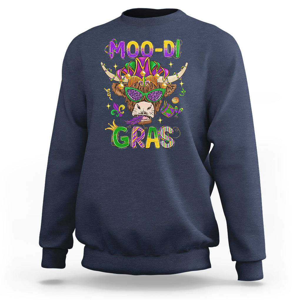 Mardi Gras Sweatshirt Moo-di Bead Heifer Cow Fat Tuesday Festival TS09 Navy Printyourwear