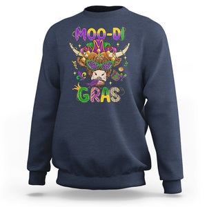 Mardi Gras Sweatshirt Moo-di Bead Heifer Cow Fat Tuesday Festival TS09 Navy Printyourwear