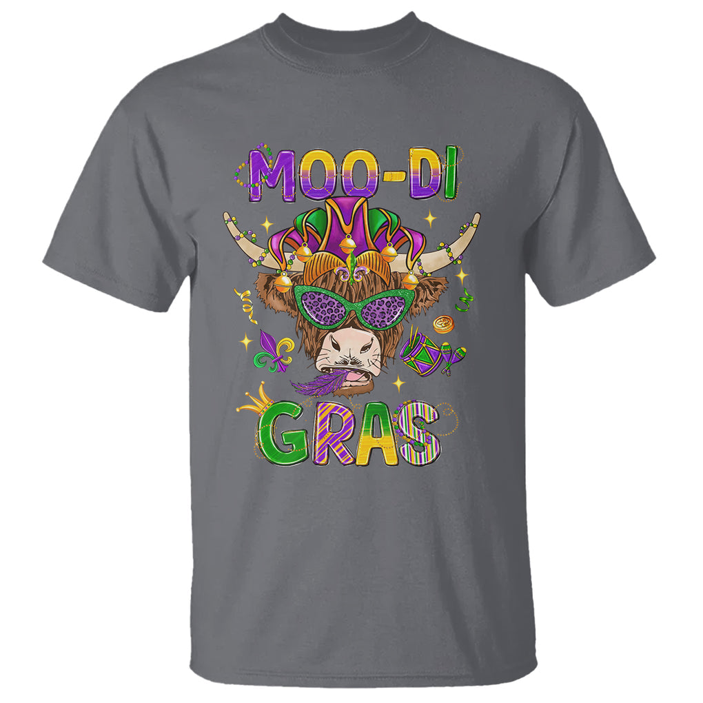 Mardi Gras T Shirt Moo-di Bead Heifer Cow Fat Tuesday Festival TS09 Charcoal Printyourwear