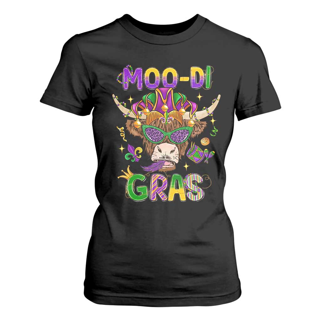 Mardi Gras T Shirt For Women Moo-di Bead Heifer Cow Fat Tuesday Festival TS09 Black Print Your Wear