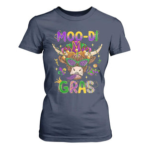 Mardi Gras T Shirt For Women Moo-di Bead Heifer Cow Fat Tuesday Festival TS09 Navy Print Your Wear