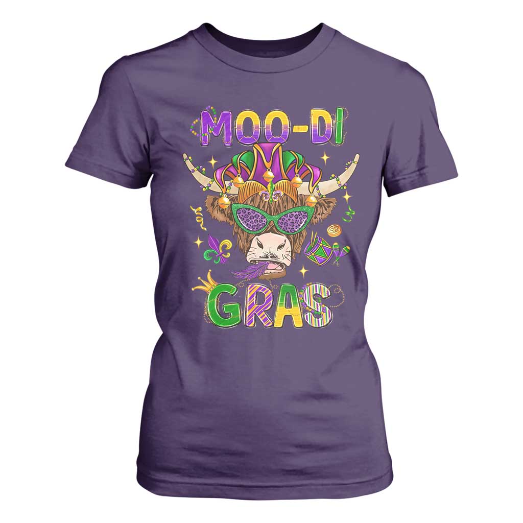 Mardi Gras T Shirt For Women Moo-di Bead Heifer Cow Fat Tuesday Festival TS09 Purple Print Your Wear