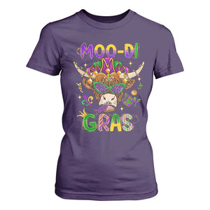 Mardi Gras T Shirt For Women Moo-di Bead Heifer Cow Fat Tuesday Festival TS09 Purple Print Your Wear