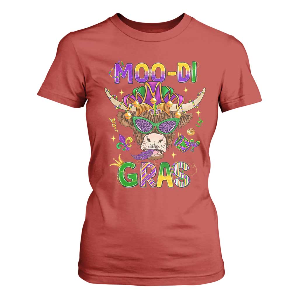 Mardi Gras T Shirt For Women Moo-di Bead Heifer Cow Fat Tuesday Festival TS09 Red Print Your Wear