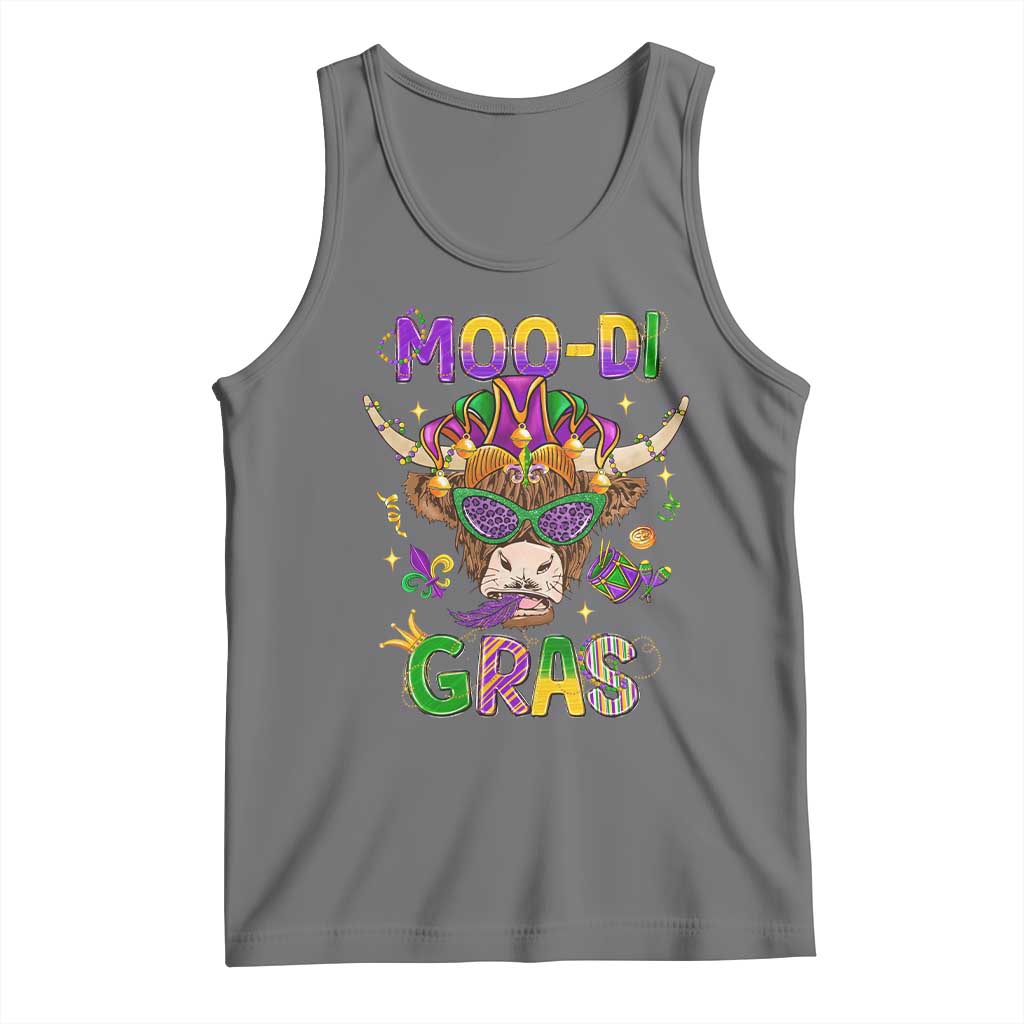 Mardi Gras Tank Top Moo-di Bead Heifer Cow Fat Tuesday Festival TS09 Black Heather Print Your Wear