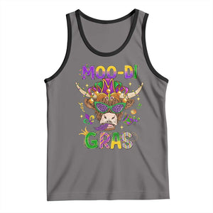 Mardi Gras Tank Top Moo-di Bead Heifer Cow Fat Tuesday Festival TS09 Deep Heather Black Print Your Wear