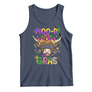 Mardi Gras Tank Top Moo-di Bead Heifer Cow Fat Tuesday Festival TS09 Navy Print Your Wear