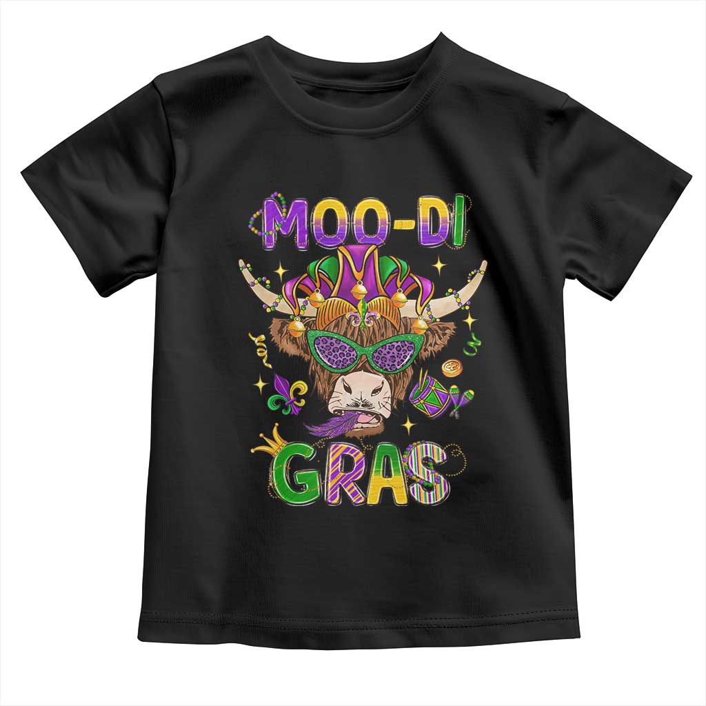 Mardi Gras Toddler T Shirt Moo-di Bead Heifer Cow Fat Tuesday Festival TS09 Black Print Your Wear
