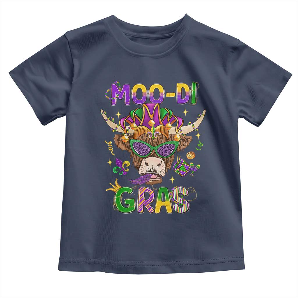 Mardi Gras Toddler T Shirt Moo-di Bead Heifer Cow Fat Tuesday Festival TS09 Navy Print Your Wear