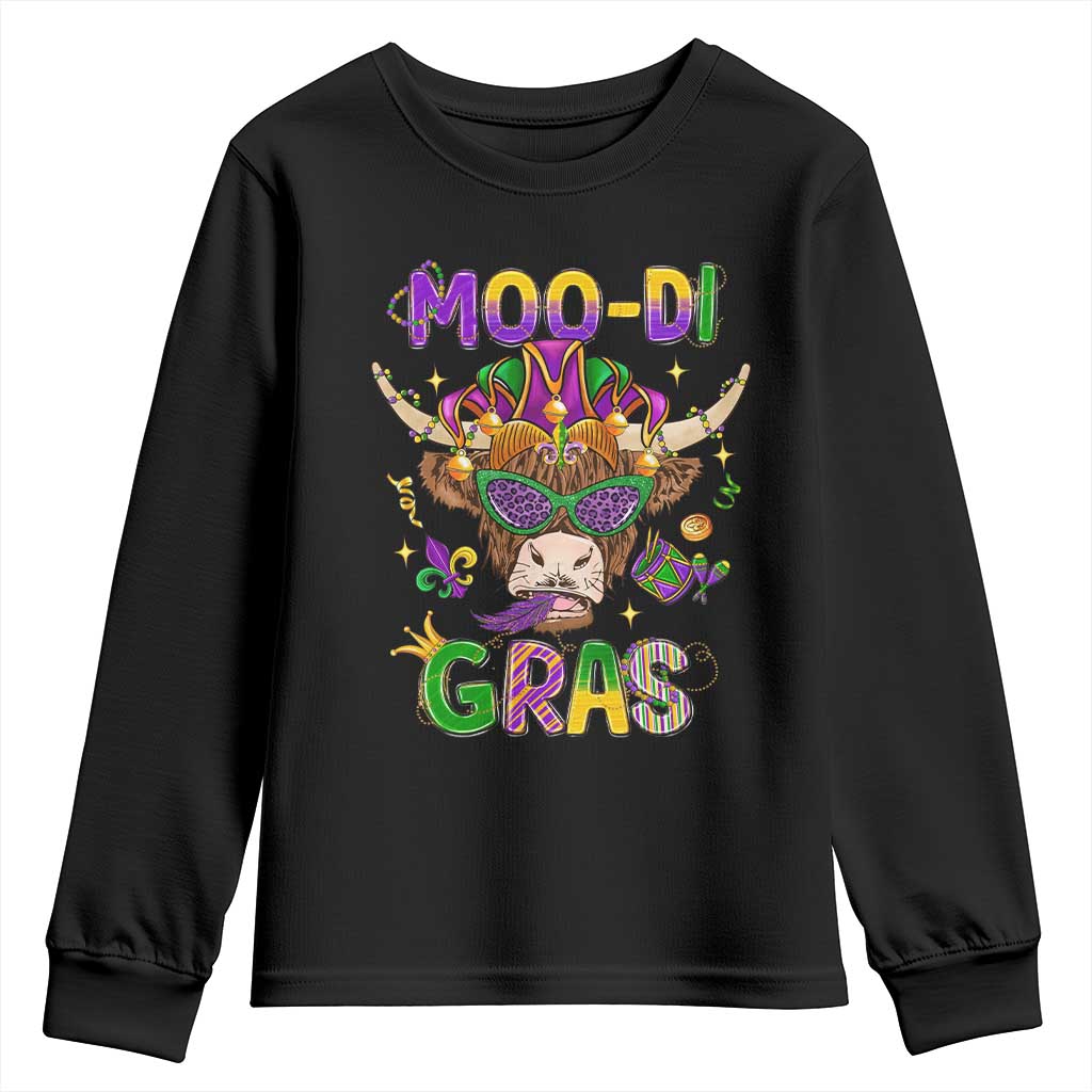 Mardi Gras Youth Sweatshirt Moo-di Bead Heifer Cow Fat Tuesday Festival TS09 Black Print Your Wear