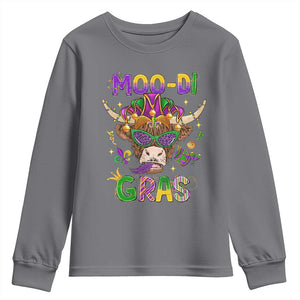 Mardi Gras Youth Sweatshirt Moo-di Bead Heifer Cow Fat Tuesday Festival TS09 Charcoal Print Your Wear