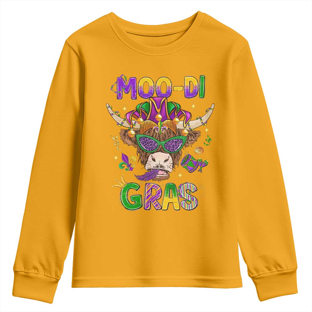 Mardi Gras Youth Sweatshirt Moo-di Bead Heifer Cow Fat Tuesday Festival TS09 Gold Print Your Wear