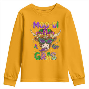 Mardi Gras Youth Sweatshirt Moo-di Bead Heifer Cow Fat Tuesday Festival TS09 Gold Print Your Wear