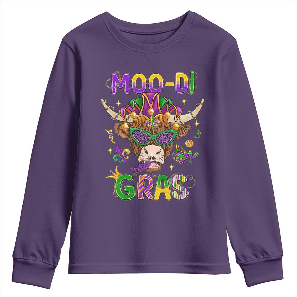 Mardi Gras Youth Sweatshirt Moo-di Bead Heifer Cow Fat Tuesday Festival TS09 Purple Print Your Wear
