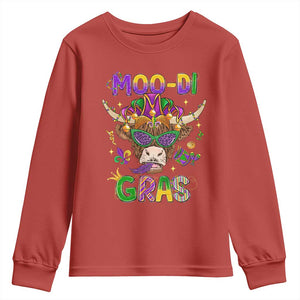 Mardi Gras Youth Sweatshirt Moo-di Bead Heifer Cow Fat Tuesday Festival TS09 Red Print Your Wear