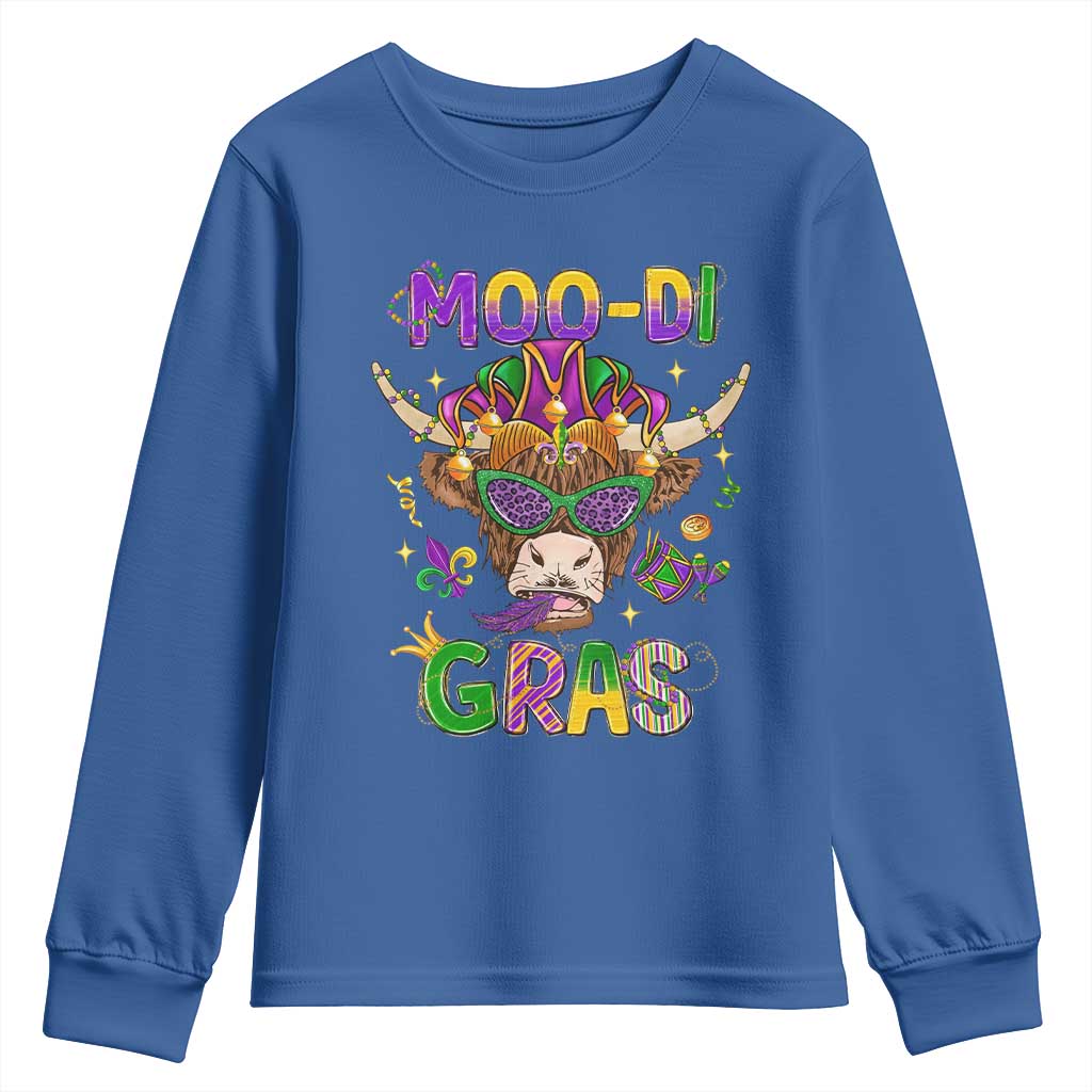 Mardi Gras Youth Sweatshirt Moo-di Bead Heifer Cow Fat Tuesday Festival TS09 Royal Blue Print Your Wear